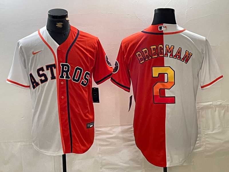 Mens Houston Astros #2 Alex Bregman White Orange Split Stitched Baseball Jersey Dzhi